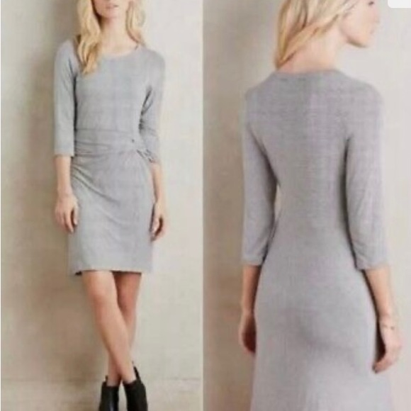 Amadi Anthropologie Striped Knit hip Knot 3/4 Sleeve Dress scoop neck lined Sz S - Picture 3 of 8